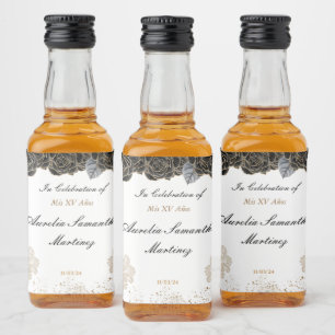 Quinceañera Mini Liquor Bottle  Black and Gold Label