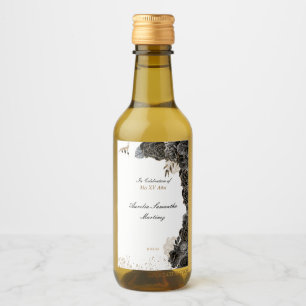 Quinceañera Mini Wine Bottle Labels Black and Gold