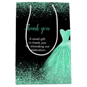 Quinceanera Mint Green Dress Faux Glitter Medium Gift Bag