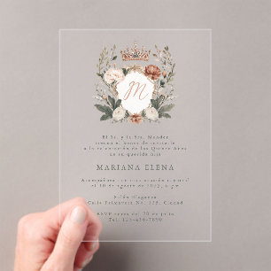Quinceañera Mis Quince Flower Crest Monogram Acrylic Invitations