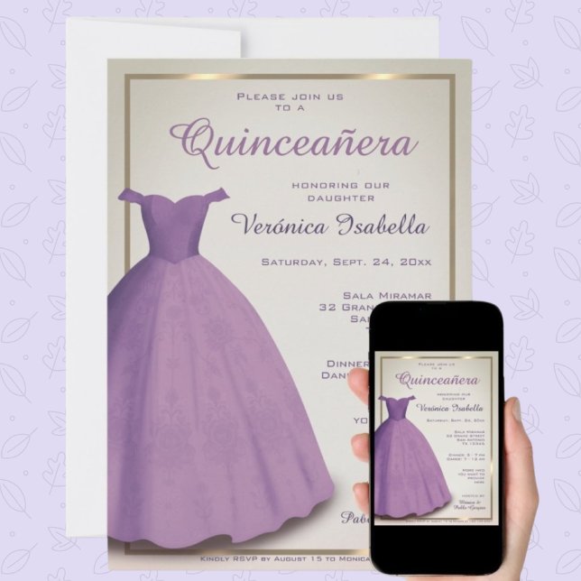 Quinceañera mis quince party purple invitation (Creator Uploaded)