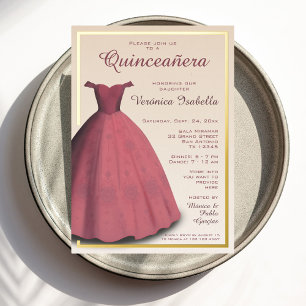 Quinceañera mis quince red dress Foil Invitation