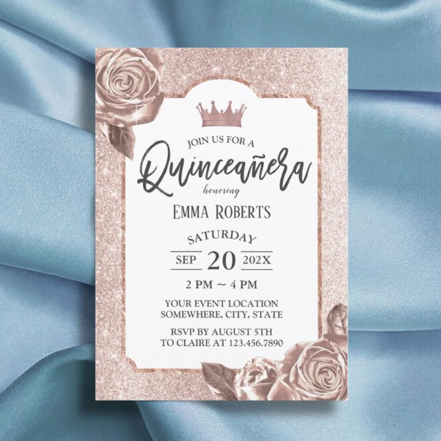 Quinceanera Modern Blush Rose Gold Floral Birthday Invitation (Creator Uploaded)