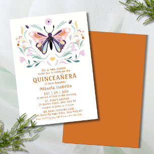 Quinceañera Modern Pink Purple Butterfly Floral Invitation