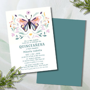 Quinceañera Modern Pink Purple Butterfly Floral Invitation