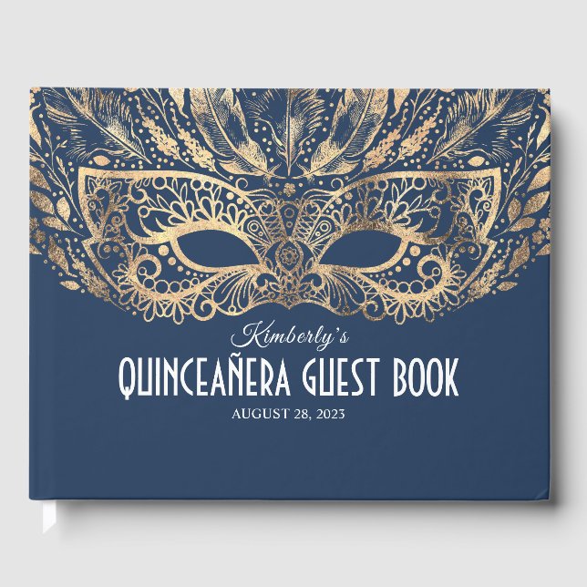 Quinceanera Navy and Gold Guest Book (Front)