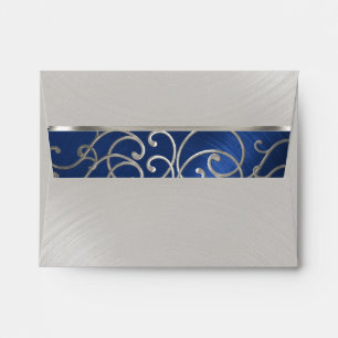 Quinceanera Navy Blue and Silver Filigree Swirls Envelopes