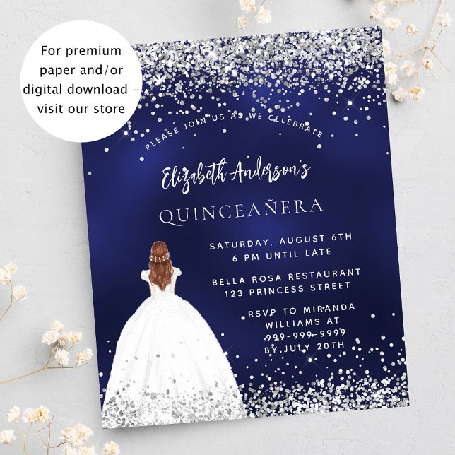 Quinceanera navy blue dress budget invitation flyer (Creator Uploaded)