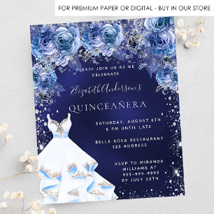 Quinceanera navy blue dress budget invitation flyer