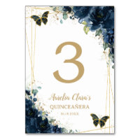 Quinceañera Navy Blue Floral Gold Butterflies