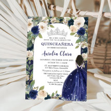 Quinceañera Navy Blue Floral Princess Birthday