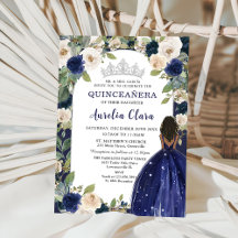 Quinceañera Navy Blue Floral Princess Birthday