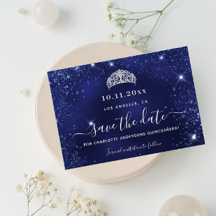  Quinceanera navy blue glitter save the date Announcement Postcard