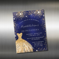 Quinceanera navy blue gold dress invitation magnet