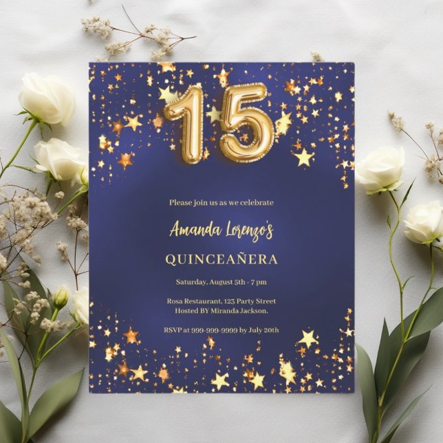 Quinceanera navy blue gold stars invitation (Creator Uploaded)