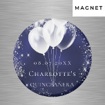 Quinceanera navy blue silver balloon Save the date Magnet<br><div class="desc">For a Quinceañera,  15th birthday. Navy blue backround,  the blue colour is uneven. Decorated with faux silver glitter,  sparkles and white balloons.  Personalise and add a name.  White letters. Can be used as a keepsake,  party favour or Save the Date reminder for your guests.</div>