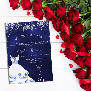 Quinceanera navy blue silver dress tiara invitation