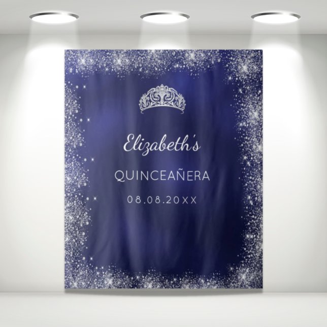 Quinceanera navy blue silver glitter dust tapestry (Creator Uploaded)
