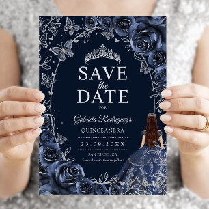Quinceanera Navy Blue Silver Save The Date