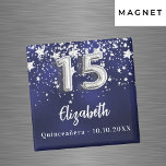Quinceanera navy blue silver stars magnet<br><div class="desc">A navy blue background colour with faux silver stars. The blue colour is uneven.  Add your name,  text.
Can be used as a Save the Date reminder for your guests,  party favour or as a keepsake.</div>