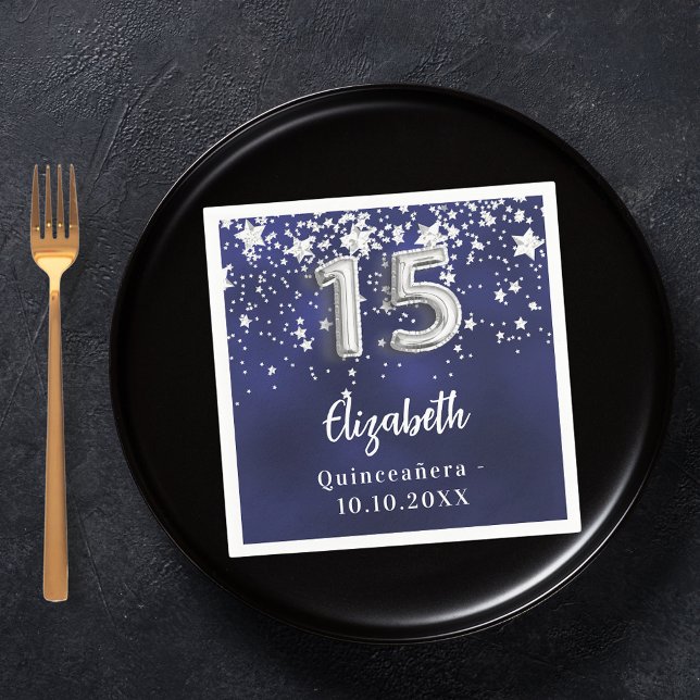 Quinceanera navy blue silver stars napkin (Creator Uploaded)