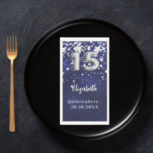 Quinceanera navy blue silver stars napkin