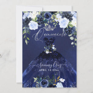 Quinceanera Navy Blue Watercolor Dress Invitation