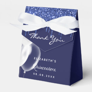 Quinceanera navy blue white balloons thank you favour box