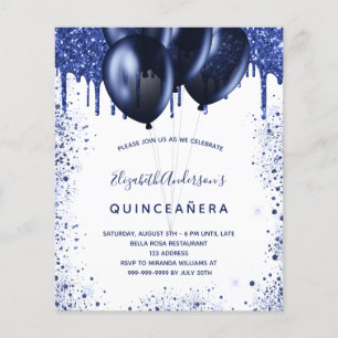 Quinceanera navy blue white budget invitation flyer