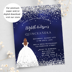 Quinceanera navy blue white dress invitation