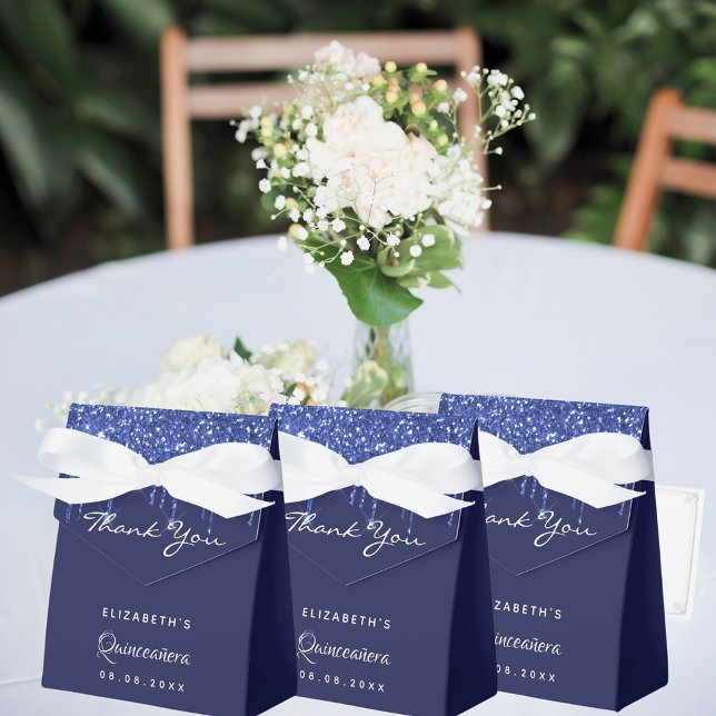 Quinceanera navy blue white glitter thank you favour box (Creator Uploaded)