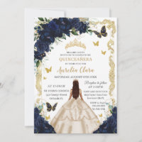Quinceañera Navy Floral Champagne Gold Princess 