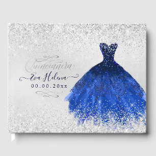 Quinceañera Navy Royal Blue Sparkling Gown Guest Book
