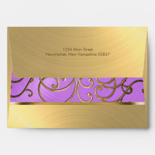 Quinceanera Orchid Purple and Gold Filigree Swirls Envelopes