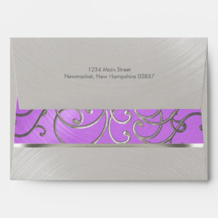 Quinceanera Orchid Purple Silver Filigree Swirls Envelope