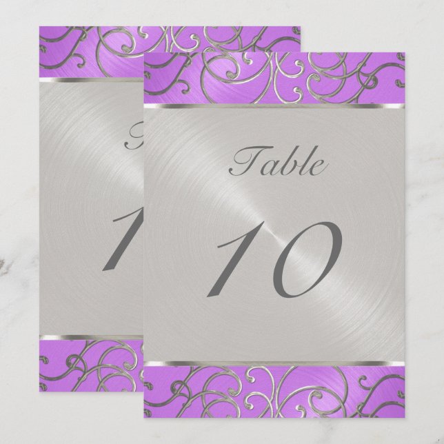 Quinceanera Orchid Purple Silver Filigree Swirls Invitation (Front/Back)