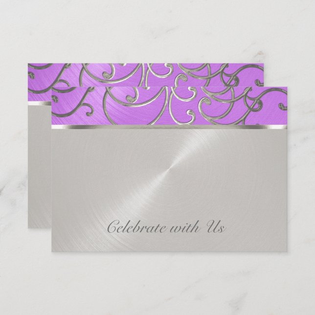 Quinceanera Orchid Purple Silver Filigree Swirls Invitation (Front/Back)