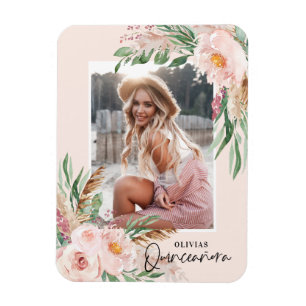 Quinceañera pale pink girly floral photo birthday  magnet