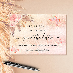Quinceanera pampas blush butterfly save the date
