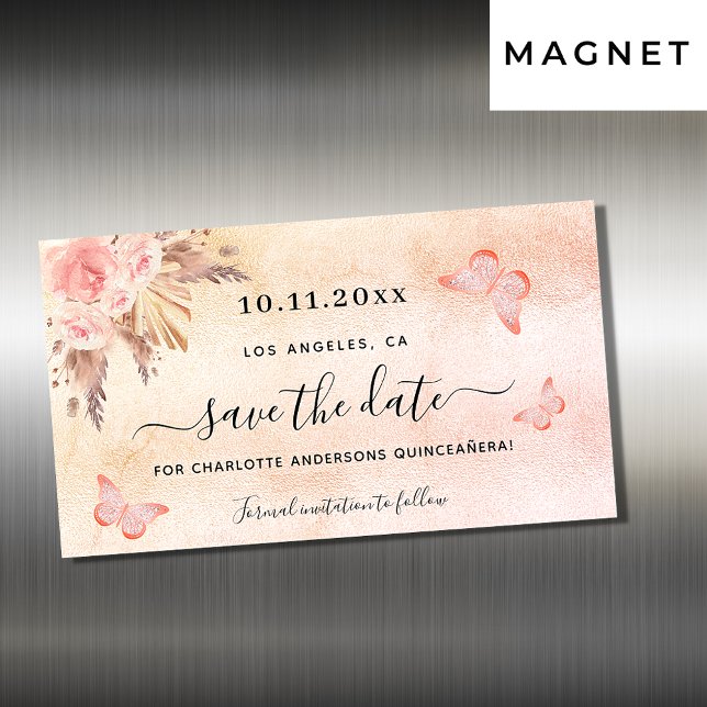 Quinceanera pampas butterfly save the date magnet (Creator Uploaded)