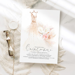 Quinceañera Pampas Grass Gold Dress 15th Birthday Invitation