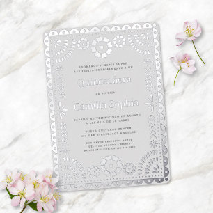 Quinceañera Papel Picado Elegant Grey Silver