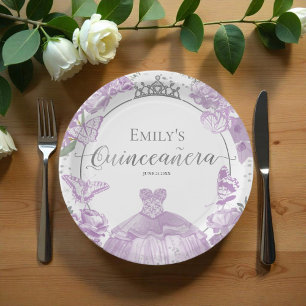 Quinceanera Paper Plates Lavender Dress Floral
