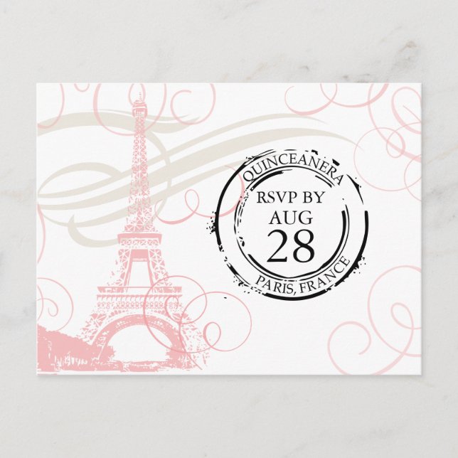 Quinceanera | Paris Boarding Pass RSVP Invitation Postcard (Front)