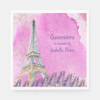 Quinceanera Paris Eiffel Tower Pink Watercolor