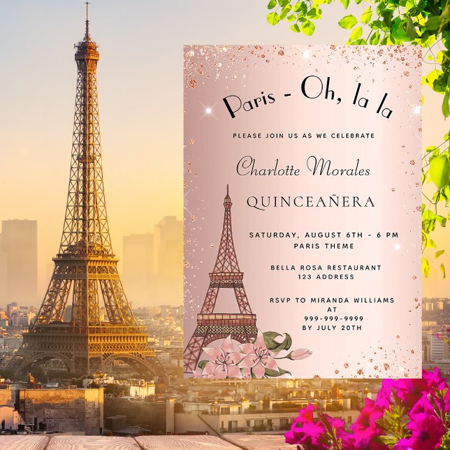Quinceanera Paris Eiffel tower rose gold Invitation (Creator Uploaded)