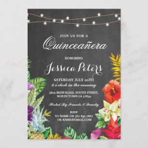 Quinceanera Party Aloha Tropical Lights Invite 15