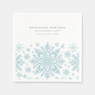 Quinceanera Party Blue White Snowflake Winter Napkin