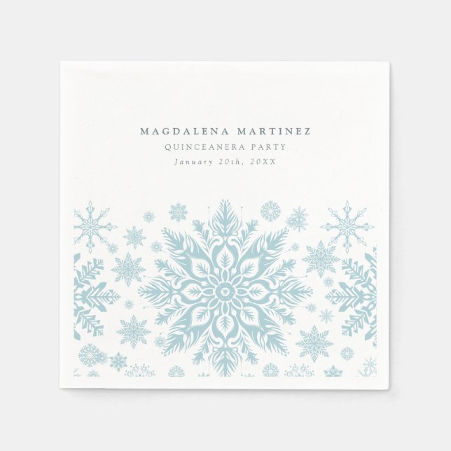 Quinceanera Party Blue White Snowflake Winter Napkin (Front)