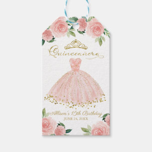 Quinceanera Party Blush Gown Pink Floral Favour Ta Gift Tags